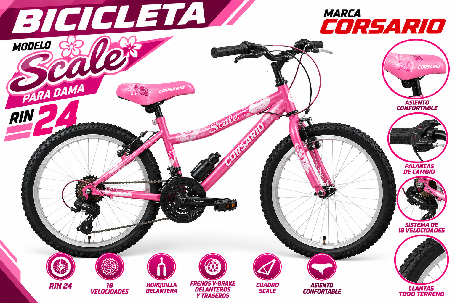 BICICLETA RIN 24 SCALE PARA DAMA 18 VELOCIDADES - imagen 1
